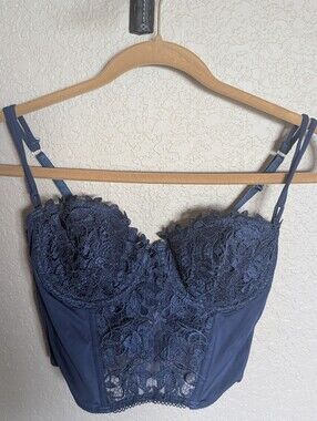 Victoria's Secret Vintage Navy Lace Longline Bustier Top